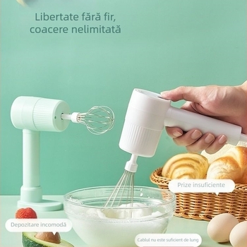 Bătător de ouă fără fir complet automat, mixer electric compact pentru prăjituri, pentru bătut frișca și albușurile