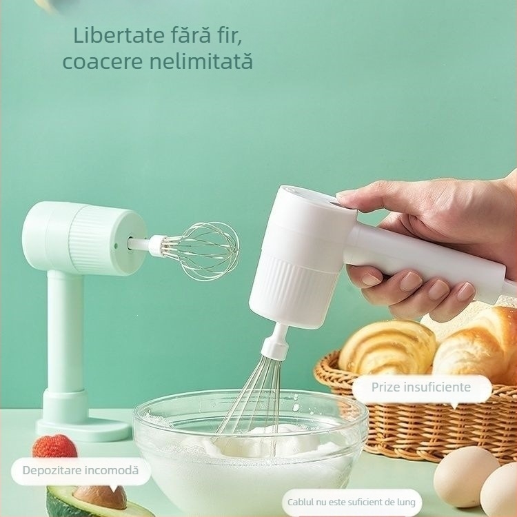 Bătător de ouă fără fir complet automat, mixer electric compact pentru prăjituri, pentru bătut frișca și albușurile