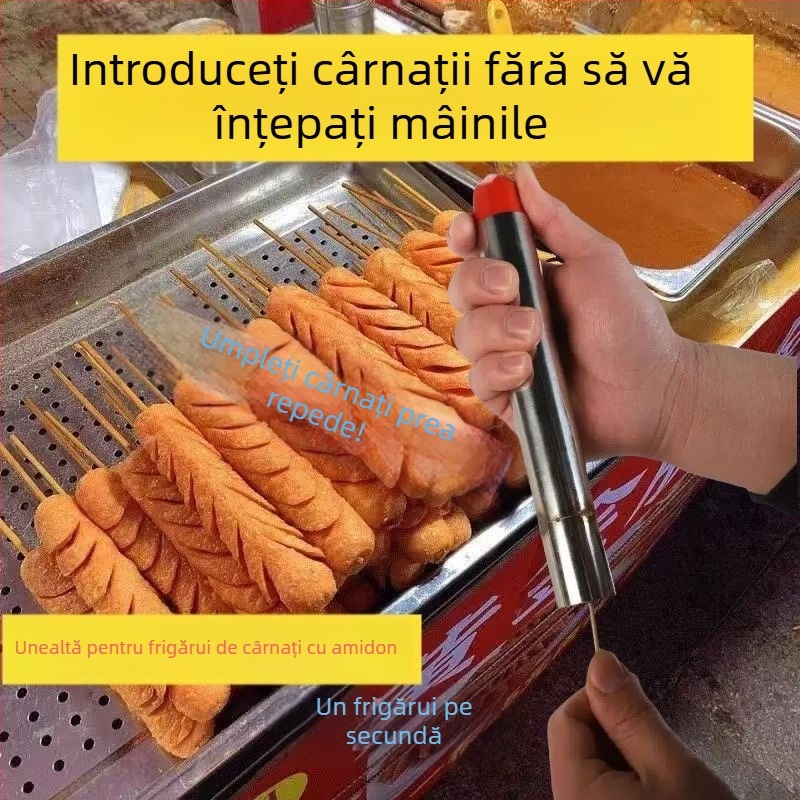 Unealtă din oțel inoxidabil pentru înșirarea cârnaților, pentru începători, eficientă și ușor de folosit pentru tarabe