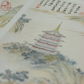 Carte poștală din mătase din Hangzhou — colecție de peisaje în cerneală, personalizabil ca suvenir de călătorie