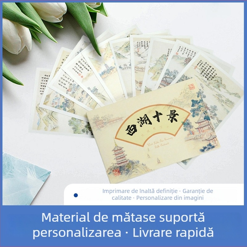 Carte poștală din mătase din Hangzhou — colecție de peisaje în cerneală, personalizabil ca suvenir de călătorie