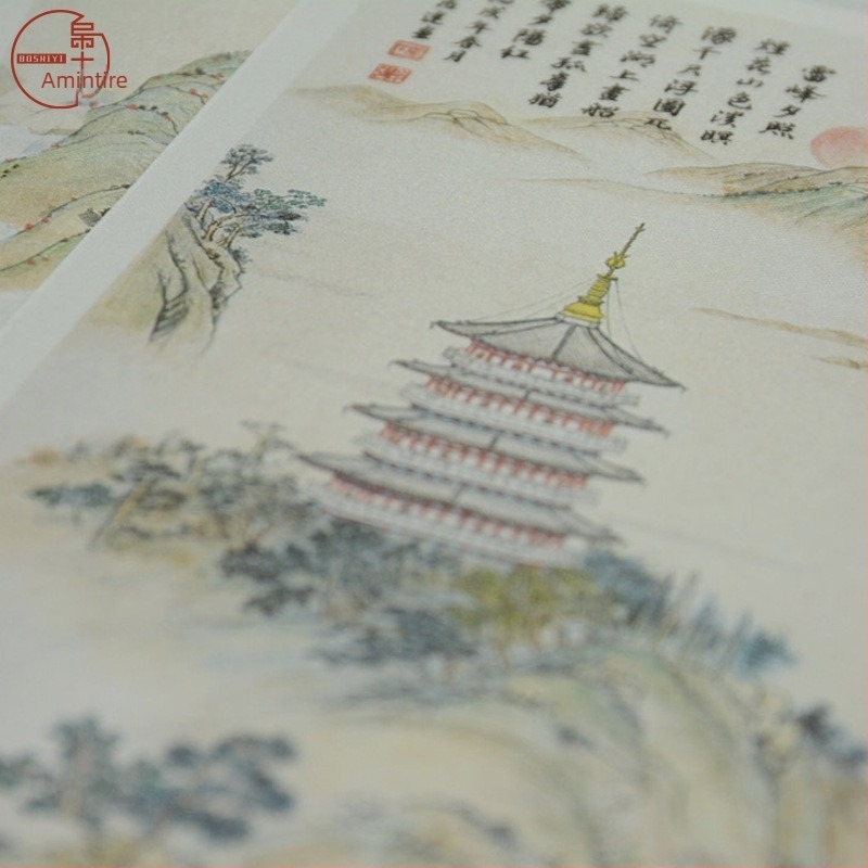 Carte poștală din mătase din Hangzhou — colecție de peisaje în cerneală, personalizabil ca suvenir de călătorie