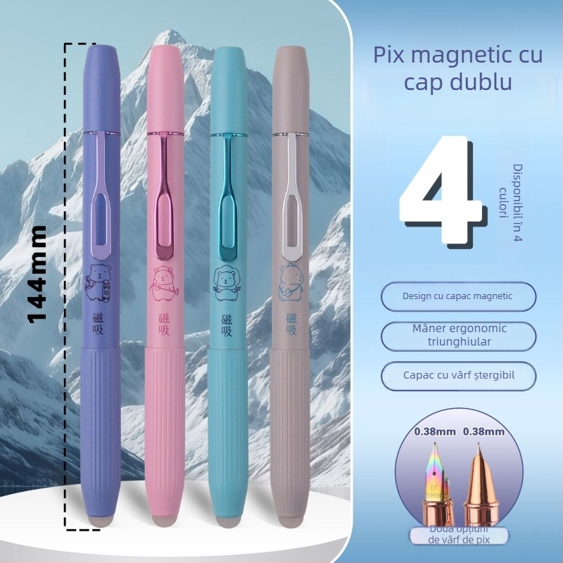 Stilou magnetic Morandi cu corp metalic, vârf EF mare, stilou magnetic cu două capete pentru elevi din învățământul primar