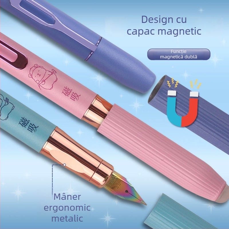Stilou magnetic Morandi cu corp metalic, vârf EF mare, stilou magnetic cu două capete pentru elevi din învățământul primar