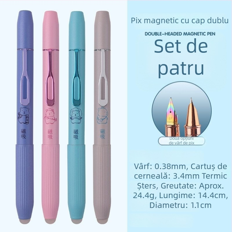 Stilou magnetic Morandi cu corp metalic, vârf EF mare, stilou magnetic cu două capete pentru elevi din învățământul primar
