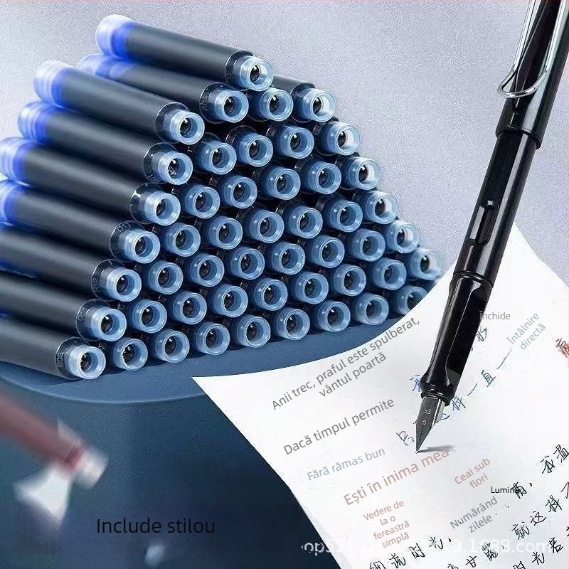 Două stilouri cu 50 cartușe de cerneală pentru elevi, scriere de birou și caligrafie, design elegant
