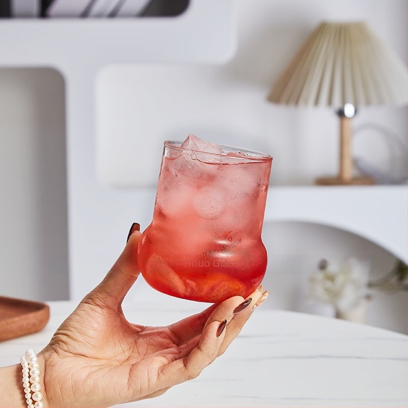 Ceașcă de cafea din sticlă borosilicată cu capac, fără mâner, rezistentă la căldură; pentru iced Americano, sucuri și apă cu gaz