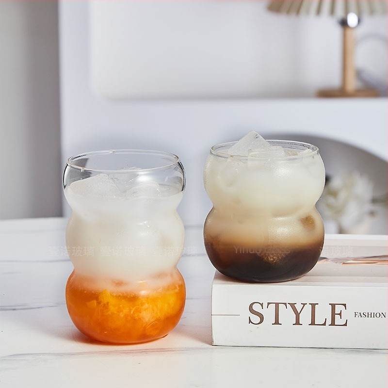 Ceașcă de cafea din sticlă borosilicată cu capac, fără mâner, rezistentă la căldură; pentru iced Americano, sucuri și apă cu gaz