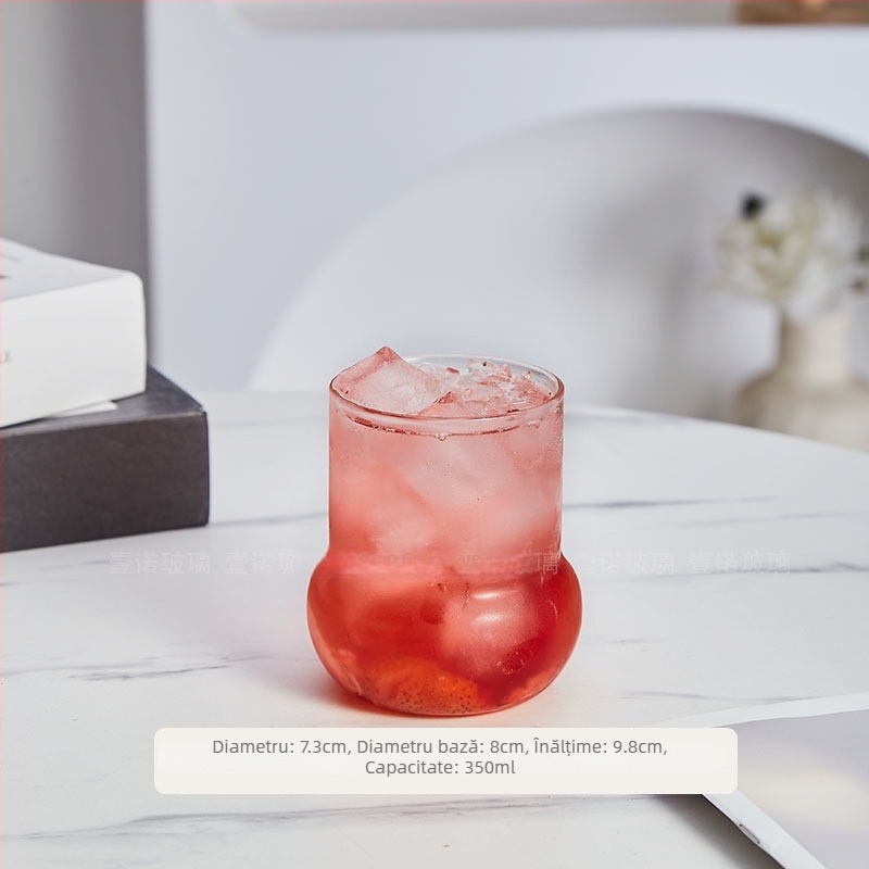 Ceașcă de cafea din sticlă borosilicată cu capac, fără mâner, rezistentă la căldură; pentru iced Americano, sucuri și apă cu gaz