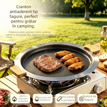Tigaie grill din oțel inoxidabil – stil coreean, compatibil cu plita cu inducție, tigaie portabilă pentru camping