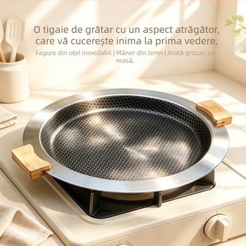 Tigaie grill din oțel inoxidabil – stil coreean, compatibil cu plita cu inducție, tigaie portabilă pentru camping