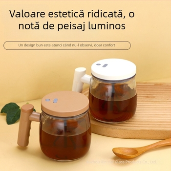 Cană de sticlă cu amestecare automată pentru pudră de lapte și cafea