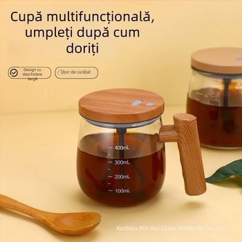Cană de sticlă cu amestecare automată pentru pudră de lapte și cafea