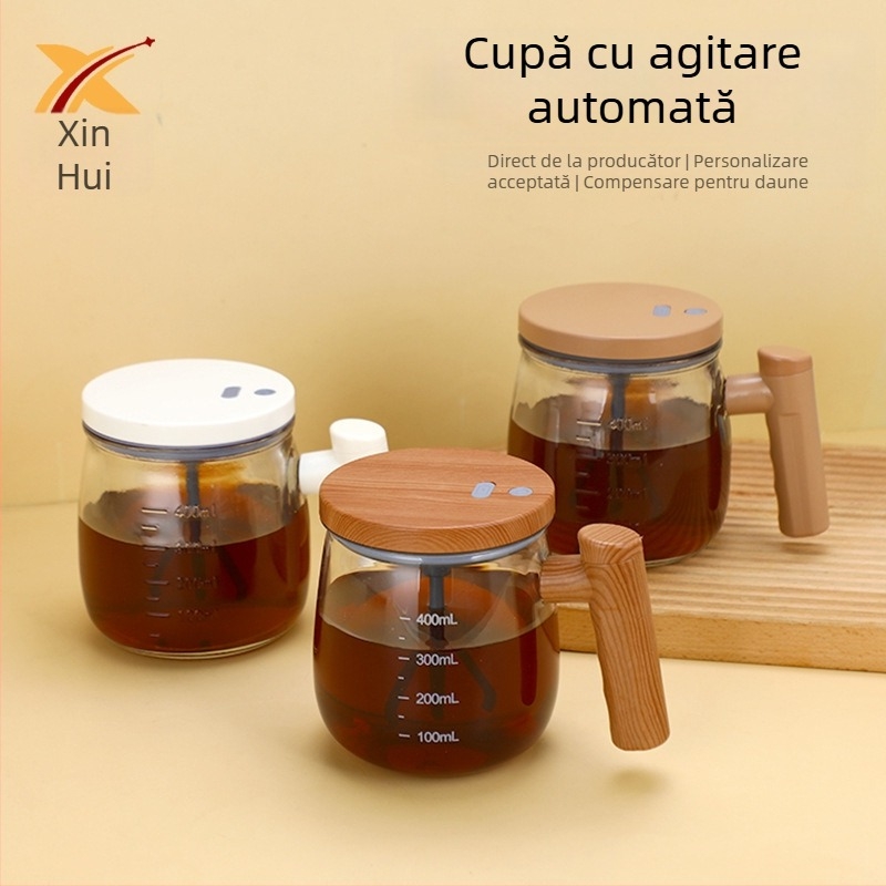 Cană de sticlă cu amestecare automată pentru pudră de lapte și cafea