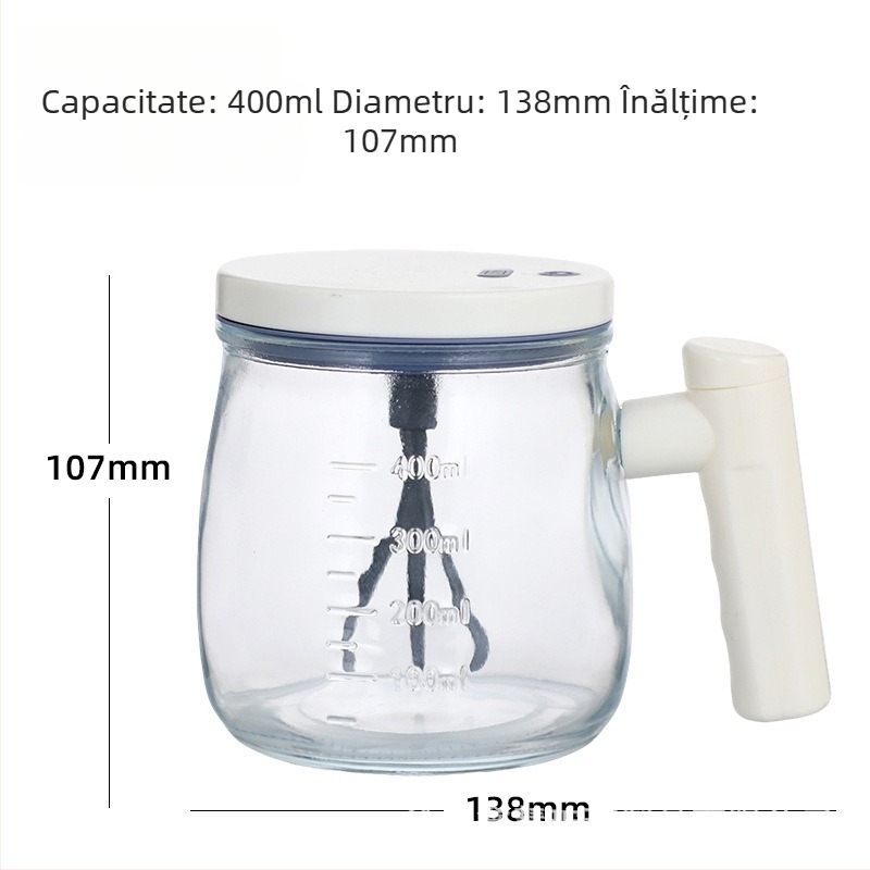Cană de sticlă cu amestecare automată pentru pudră de lapte și cafea