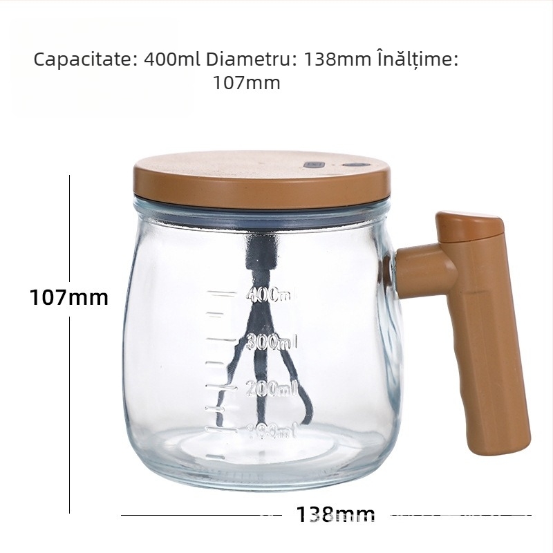 Cană de sticlă cu amestecare automată pentru pudră de lapte și cafea