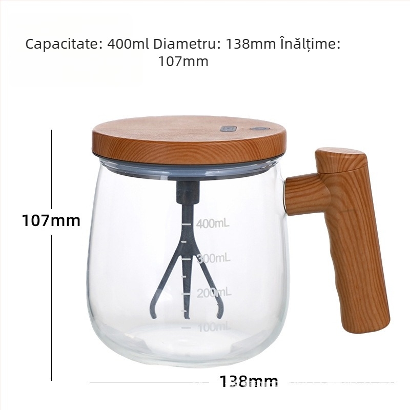 Cană de sticlă cu amestecare automată pentru pudră de lapte și cafea