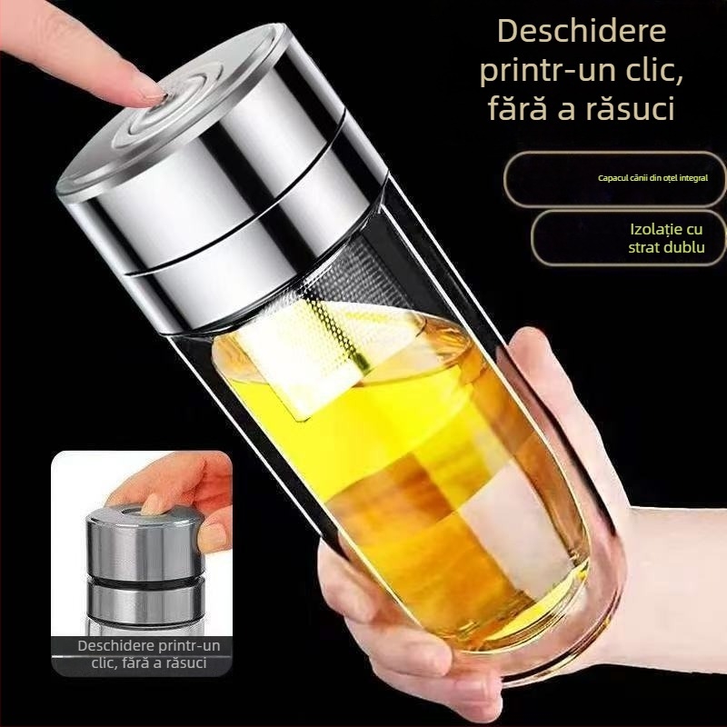 Căniță în formă de ou cu capac cu un clic, sticlă borosilicat cu pereți dubli, capacitate mare, rezistentă la căldură