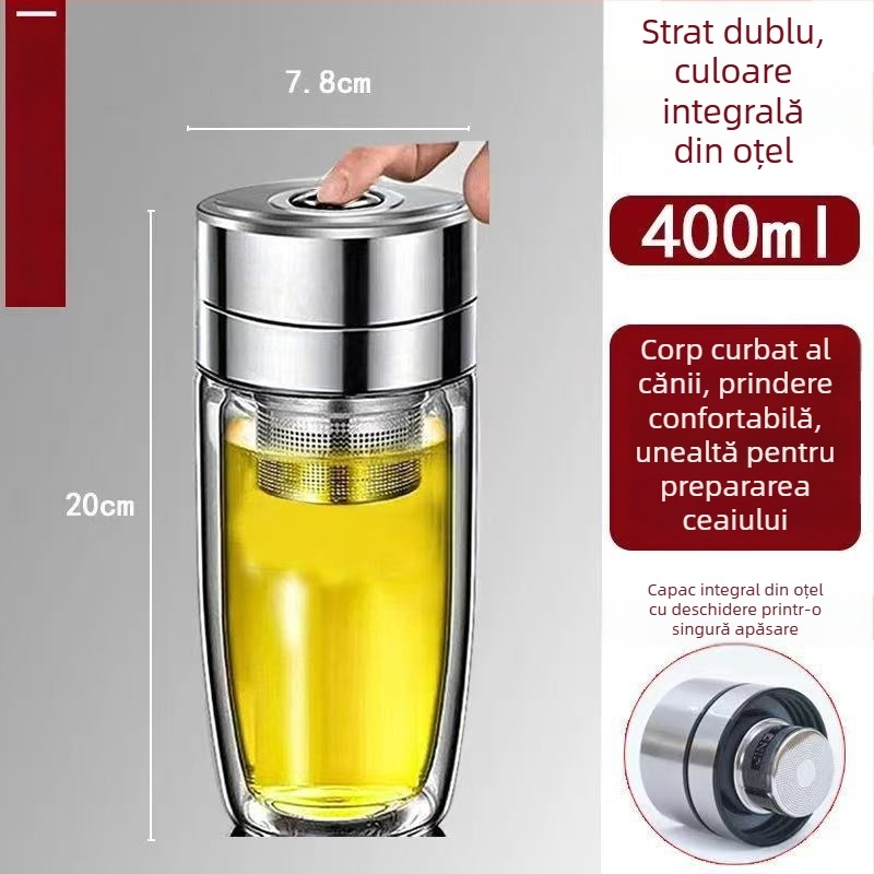 Căniță în formă de ou cu capac cu un clic, sticlă borosilicat cu pereți dubli, capacitate mare, rezistentă la căldură