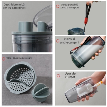 Shaker proteic pentru fitness, model nou 2026, portabil, rezistent la temperaturi înalte, bilă de amestecare alimentară