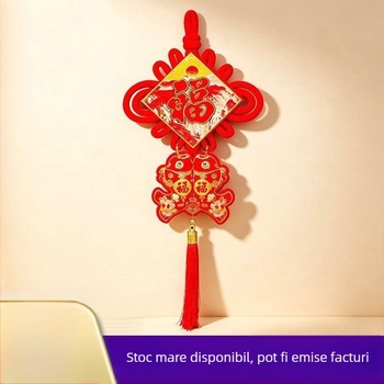 Pandantiv nod norocos cu ciucuri – nod chinezesc lucrat manual pentru decorul livingului