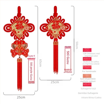 Pandantiv nod norocos cu ciucuri – nod chinezesc lucrat manual pentru decorul livingului