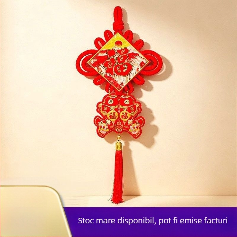 Pandantiv nod norocos cu ciucuri – nod chinezesc lucrat manual pentru decorul livingului
