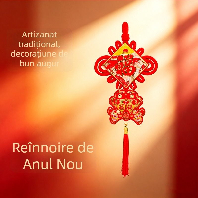 Pandantiv nod norocos cu ciucuri – nod chinezesc lucrat manual pentru decorul livingului