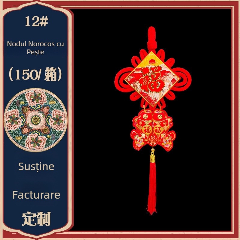 Pandantiv nod norocos cu ciucuri – nod chinezesc lucrat manual pentru decorul livingului