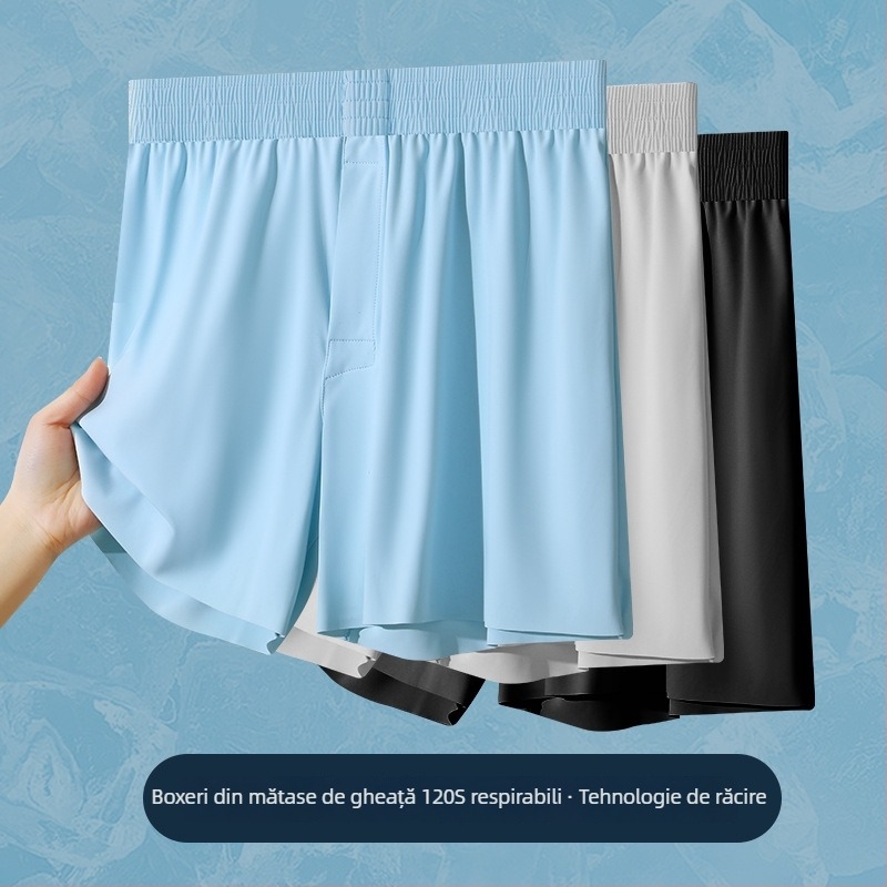 Boxer briefs pentru bărbați din ice silk, vară, mărime Plus, largi, respirabile, uscare rapidă, fără cusături, pantaloni de casă