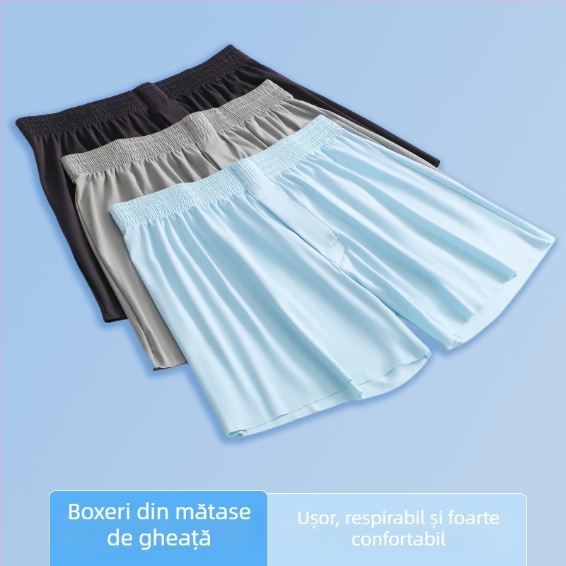 Boxer briefs pentru bărbați din ice silk, vară, mărime Plus, largi, respirabile, uscare rapidă, fără cusături, pantaloni de casă