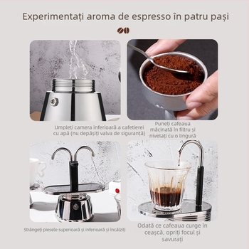 Moka pot din oțel inoxidabil cu mâner curbat și o singură valvă, 304 oțel inoxidabil