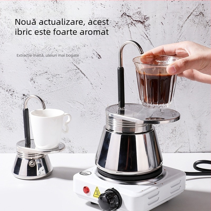 Moka pot din oțel inoxidabil cu mâner curbat și o singură valvă, 304 oțel inoxidabil