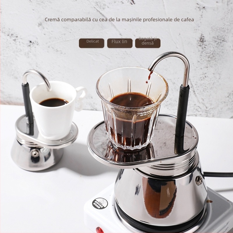 Moka pot din oțel inoxidabil cu mâner curbat și o singură valvă, 304 oțel inoxidabil
