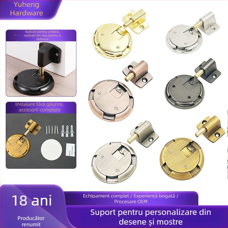 Stopper de ușă din aliaj de zinc, mecanic, ne-magnetic, rezistent la vânt, montat pe podea, pentru ușile de dormitor, blocare automată, reglabil, fără găurire.