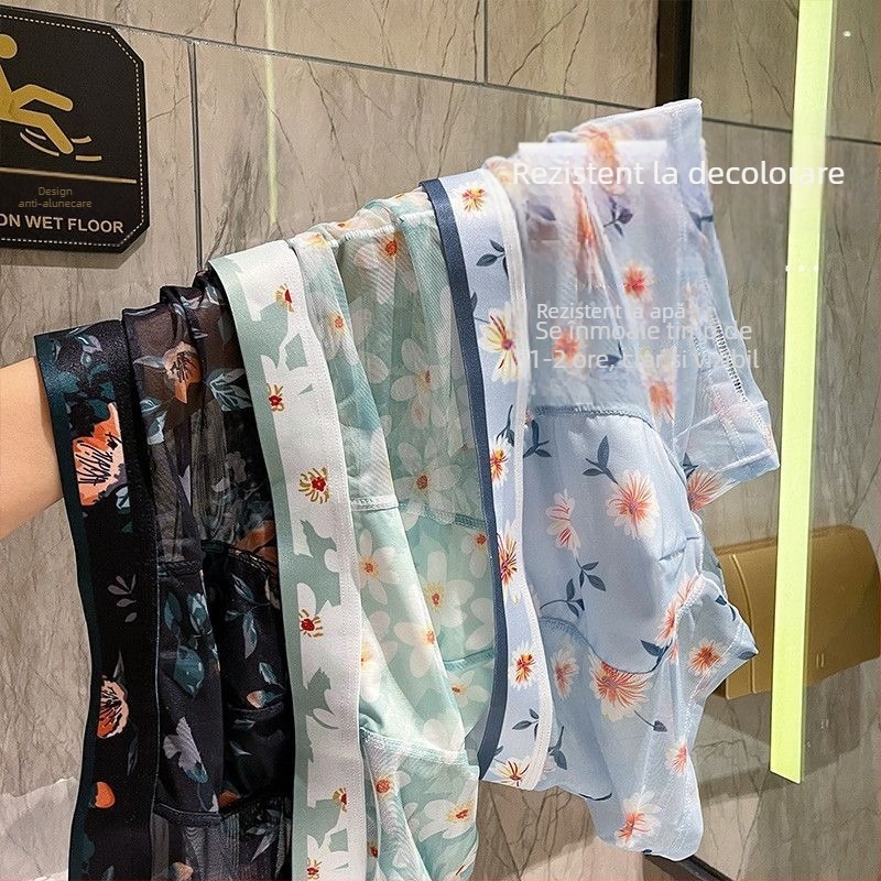 Boxeri din plasă pentru bărbați, cu imprimeu floral, subțiri, uscare rapidă
