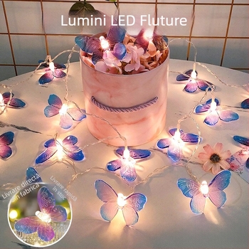 Șir de lumini LED cu fluturi – fluturi transparenți pictați, iluminare decorativă pentru Crăciun, nunți și ședințe foto