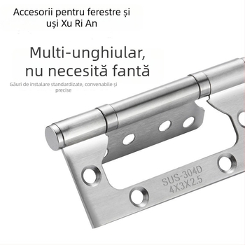 Balama de ușă din oțel inoxidabil cu rulment, fără canelură, îngroșată, silențioasă, pentru uși cu două foi