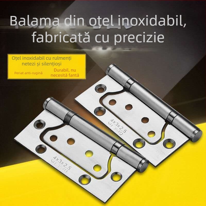 Balama de ușă din oțel inoxidabil cu rulment, fără canelură, îngroșată, silențioasă, pentru uși cu două foi