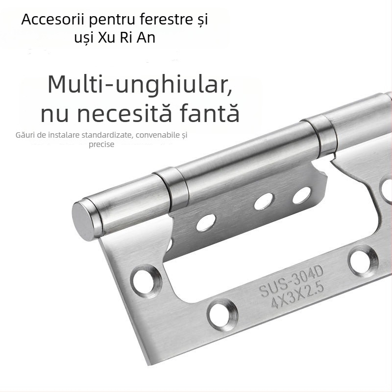Balama de ușă din oțel inoxidabil cu rulment, fără canelură, îngroșată, silențioasă, pentru uși cu două foi