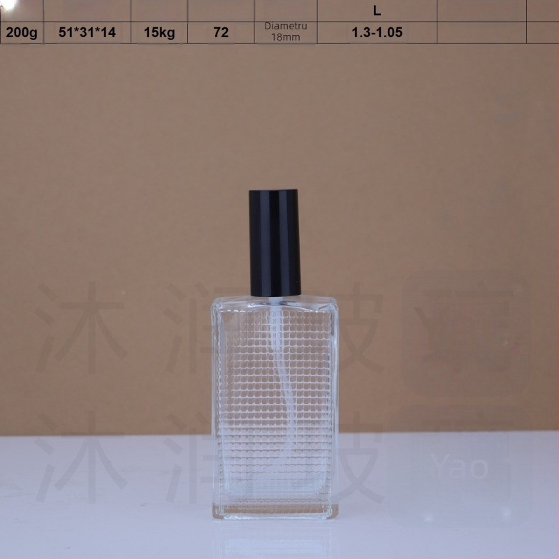 În stoc: flacon de parfum din sticlă cu filet de 18 mm, 50 ml și 80 ml, textură tip rețea, recipient transparent gol