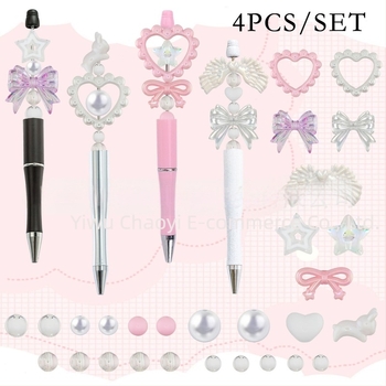 4 pixuri DIY cu mărgele, accesorii acrilice în formă de funda, inimă și cerc (stil japonez/coreean)