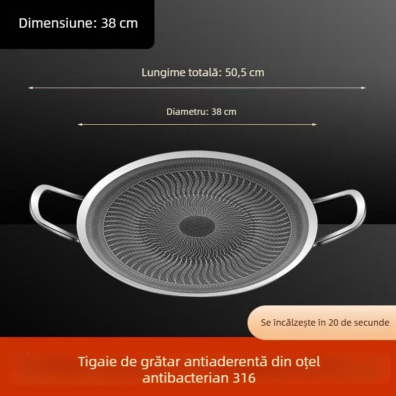 Placă de grătar din oțel inoxidabil 316, foarte groasă, antiaderentă, pentru gătit în aer liber, fără fum, compatibilă cu aragaz cu butelie și plită cu inducție