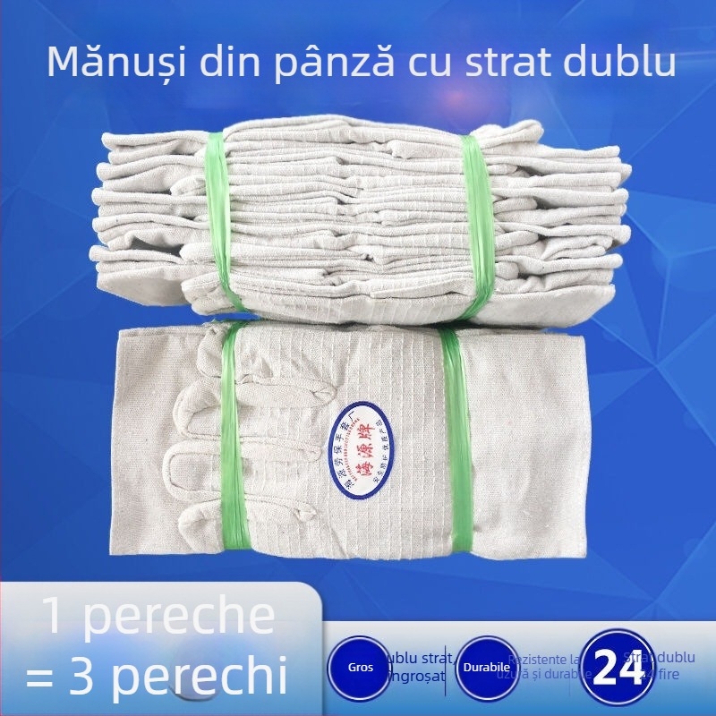 Mănuși de lucru din canvas cu dublu strat, rezistente la uzură, cusături de 24, căptușite complet, protecție pentru sudură și utilaje industriale