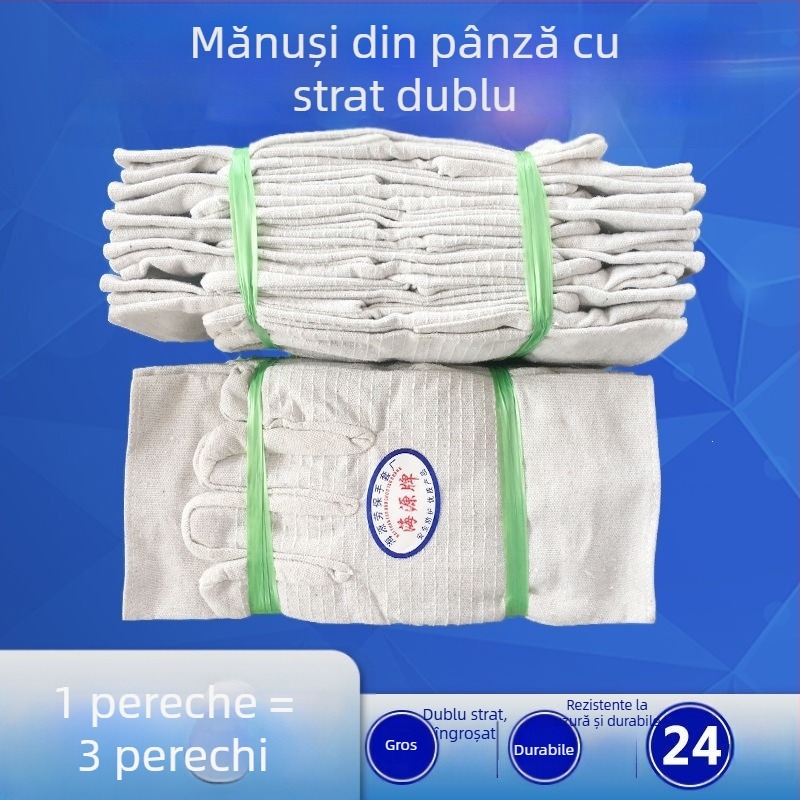 Mănuși de lucru din canvas cu dublu strat, rezistente la uzură, cusături de 24, căptușite complet, protecție pentru sudură și utilaje industriale
