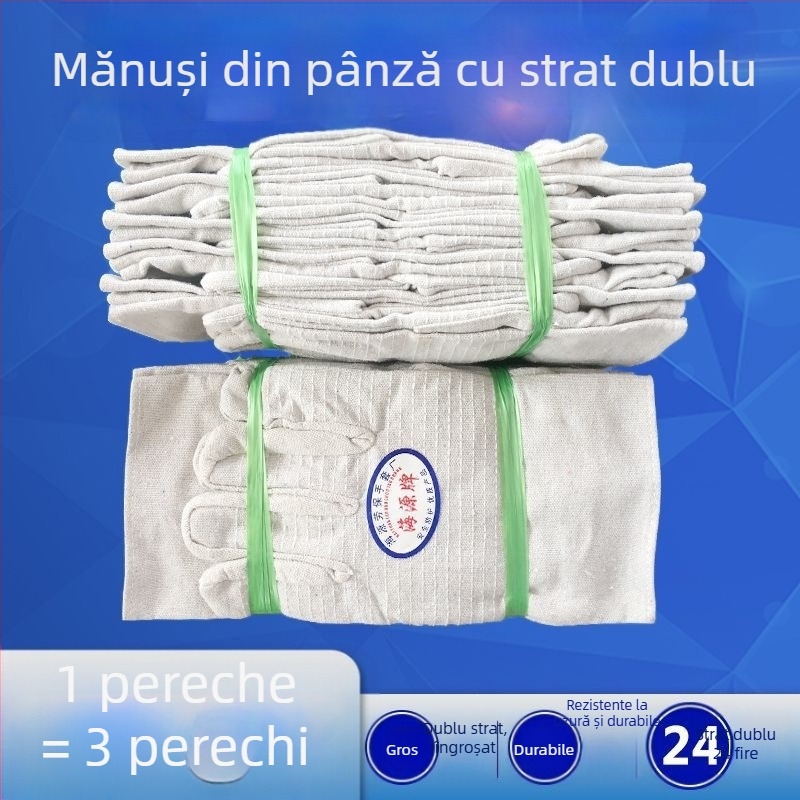 Mănuși de lucru din canvas cu dublu strat, rezistente la uzură, cusături de 24, căptușite complet, protecție pentru sudură și utilaje industriale
