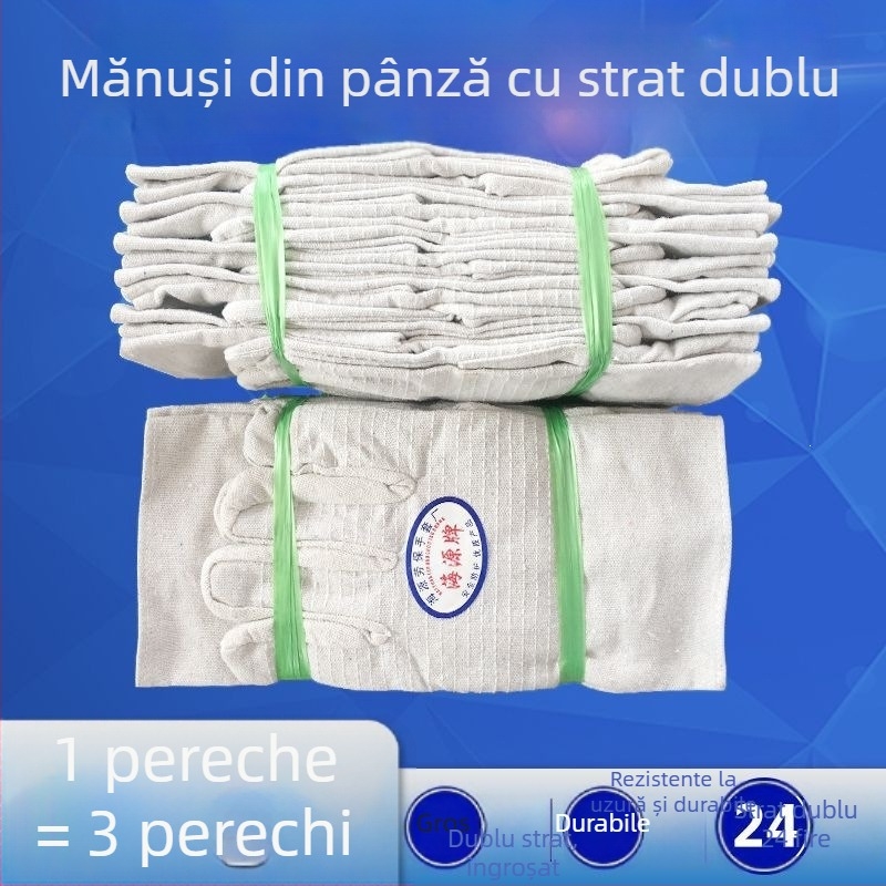 Mănuși de lucru din canvas cu dublu strat, rezistente la uzură, cusături de 24, căptușite complet, protecție pentru sudură și utilaje industriale