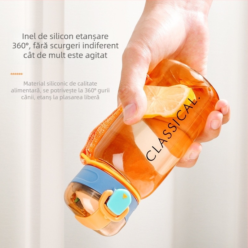 Sticlă de apă din plastic, design sport cu efect săritor, capacitate mare, cană de călătorie unisex pentru studenți