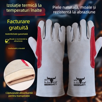 Mănuși groase de sudură din piele de vită, rezistente la uzură și la temperaturi înalte, protecție împotriva arsurilor pentru sudori