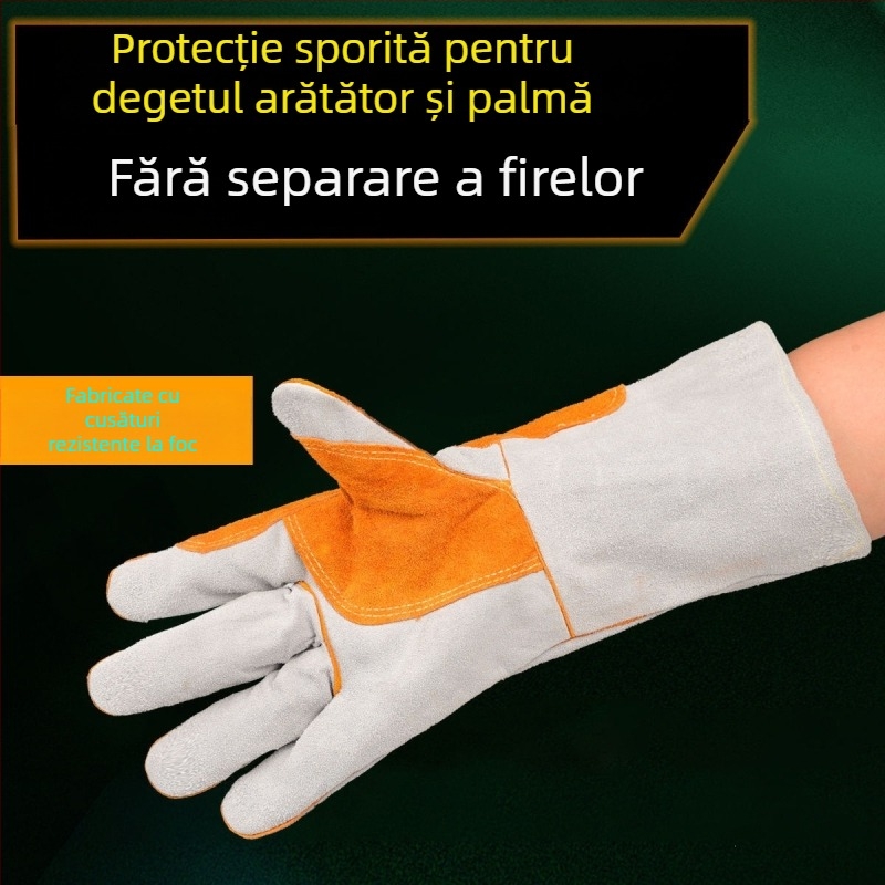 Mănuși groase de sudură din piele de vită, rezistente la uzură și la temperaturi înalte, protecție împotriva arsurilor pentru sudori